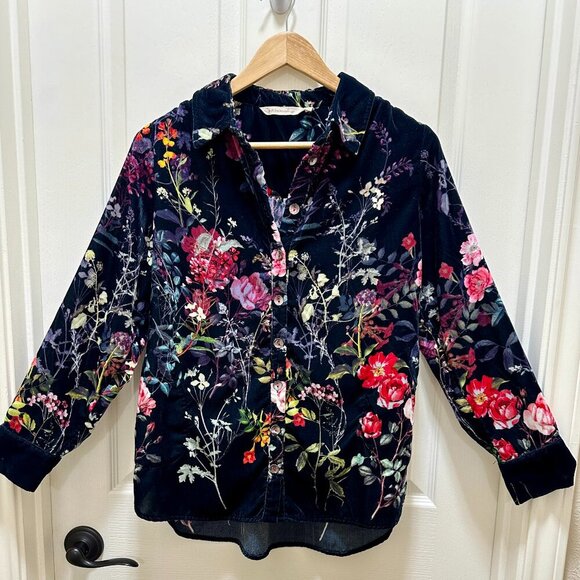 Soft Surroundings Women's Velvet Tunic Top Size P/S Floral Button Up Boho Soft - Picture 1 of 14